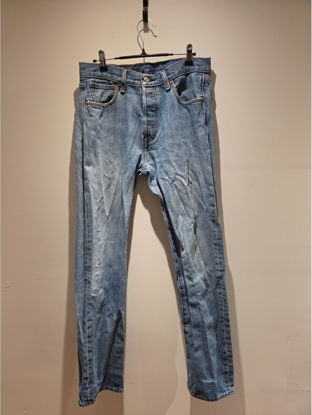 Levis Premium 501 Mens Original Fit Straight Leg Light Wash Blue Jeans Sz 30x32